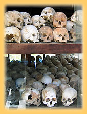 Menschliche Schaedel in der Gedenkstupa auf den Killing Fields